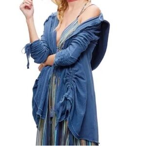 Free People Get Yer Gauze Cardigan Sweatshirt Blue Size S